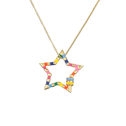 Ig Style Simple Style Pentagram Rainbow Heart Shape Copper Enamel Plating Inlay Zircon Gold Plated Pendant Necklace