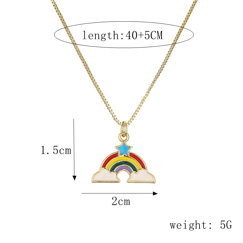 Ig Style Simple Style Pentagram Rainbow Heart Shape Copper Enamel Plating Inlay Zircon Gold Plated Pendant Necklace