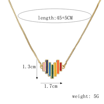 Ig Style Simple Style Pentagram Rainbow Heart Shape Copper Enamel Plating Inlay Zircon Gold Plated Pendant Necklace