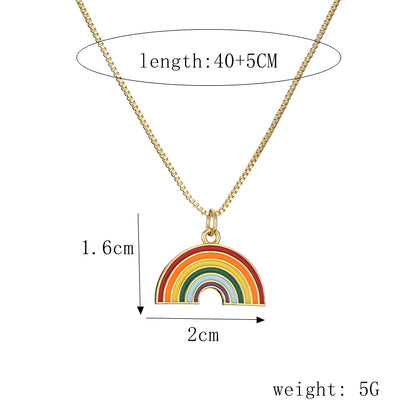 Ig Style Simple Style Pentagram Rainbow Heart Shape Copper Enamel Plating Inlay Zircon Gold Plated Pendant Necklace