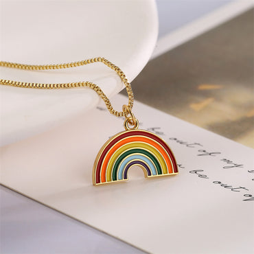 Ig Style Simple Style Pentagram Rainbow Heart Shape Copper Enamel Plating Inlay Zircon Gold Plated Pendant Necklace