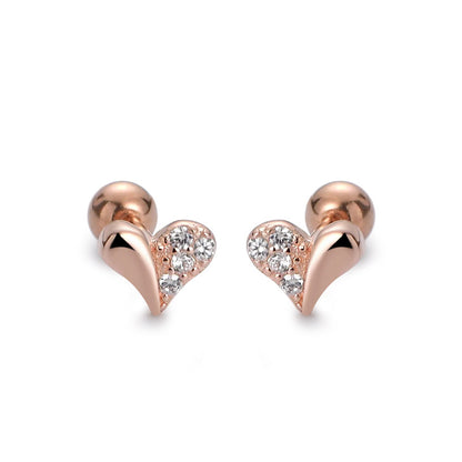 Fashion Heart Shape Silver Plating Inlay Zircon Ear Studs 1 Pair