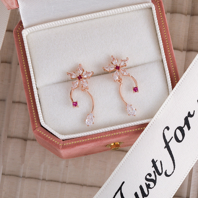 1 Pair Fashion Flower Inlay Copper Zircon Ear Studs