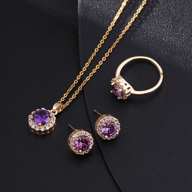 3 Pieces Fashion Round Titanium Steel Copper Inlay Zircon Women's Jewelry Set