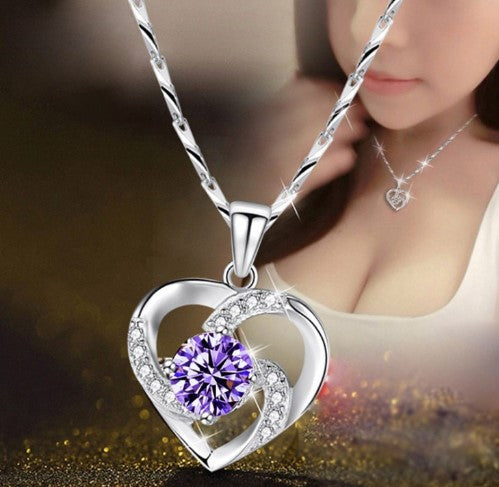 Fashion Heart Shape Copper Rhinestones Pendant Necklace In Bulk