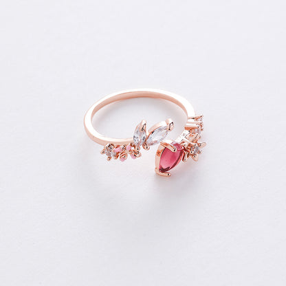 Fashion Heart Shape Copper Plating Inlay Zircon Rings 1 Piece