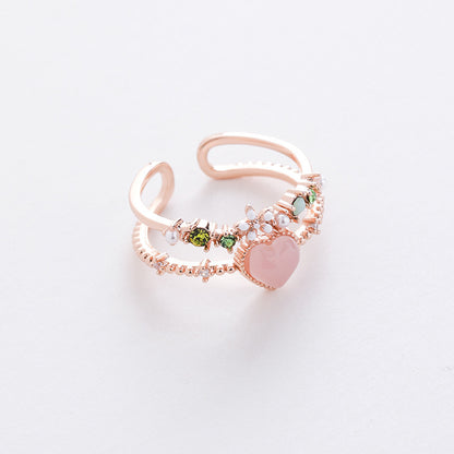 Fashion Heart Shape Copper Plating Inlay Zircon Rings 1 Piece