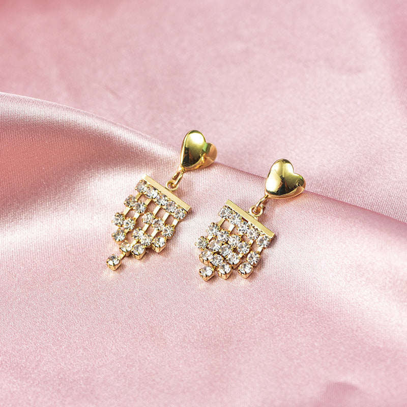 1 Pair Fashion Heart Shape Alloy Tassel Inlay Artificial Gemstones Women's Drop Earrings