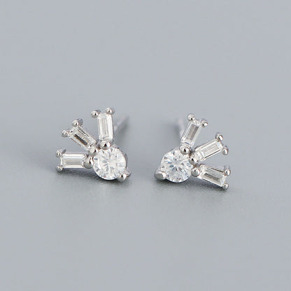 Fashion Irregular Sterling Silver Inlay Zircon Ear Studs 1 Pair