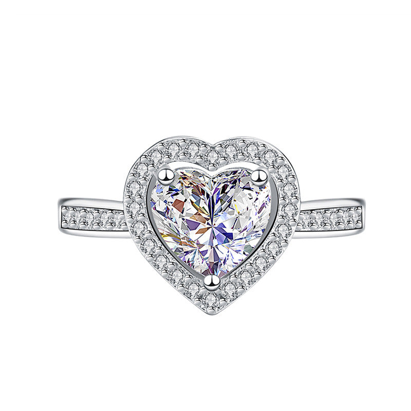 1 Piece Fashion Heart Shape Silver Plated Plating Zircon Women's Open Ring