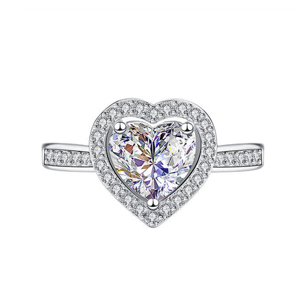 1 Piece Fashion Heart Shape Silver Plated Plating Zircon Women's Open Ring