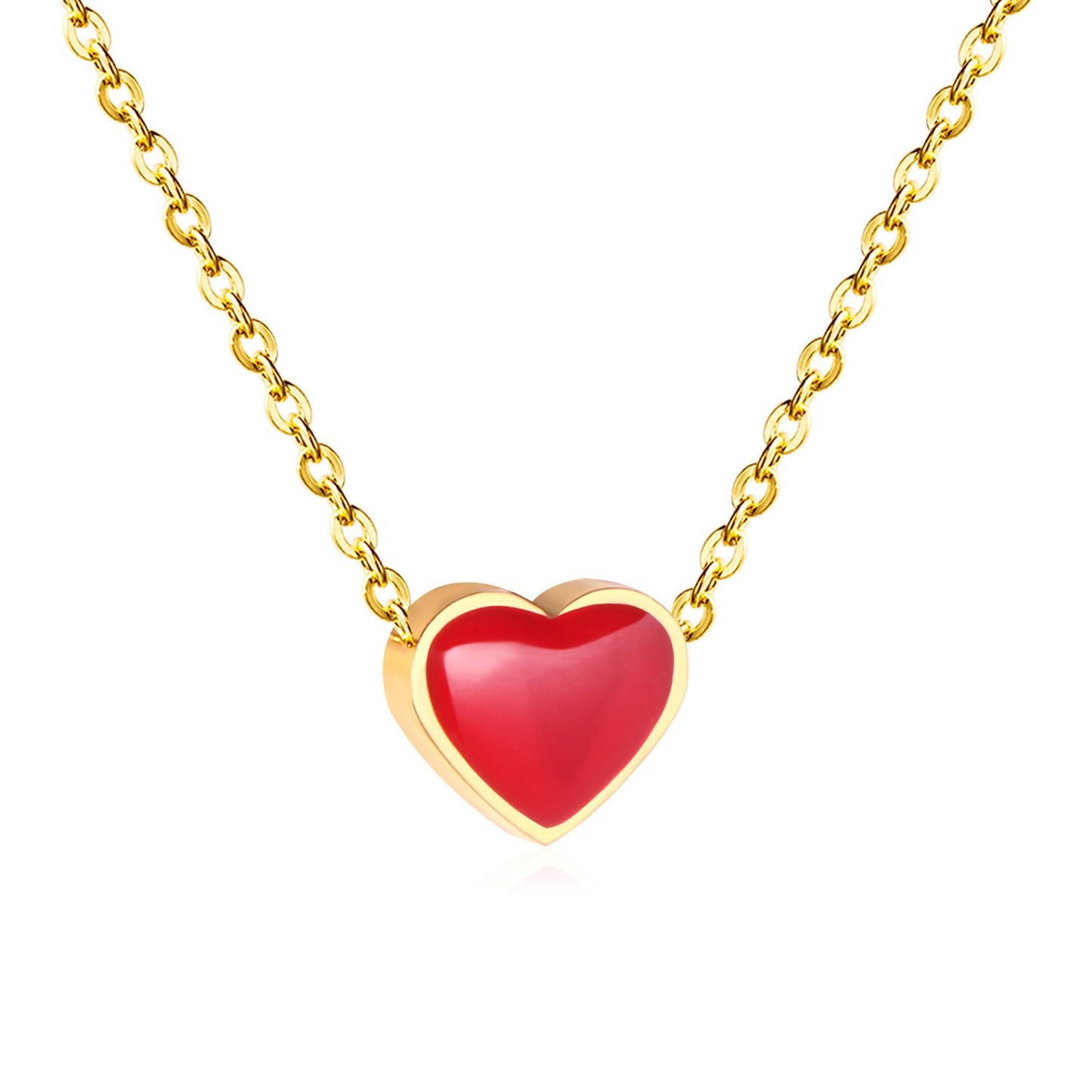 Sweet Heart Shape Stainless Steel Titanium Steel Enamel Plating Pendant Necklace 1 Piece