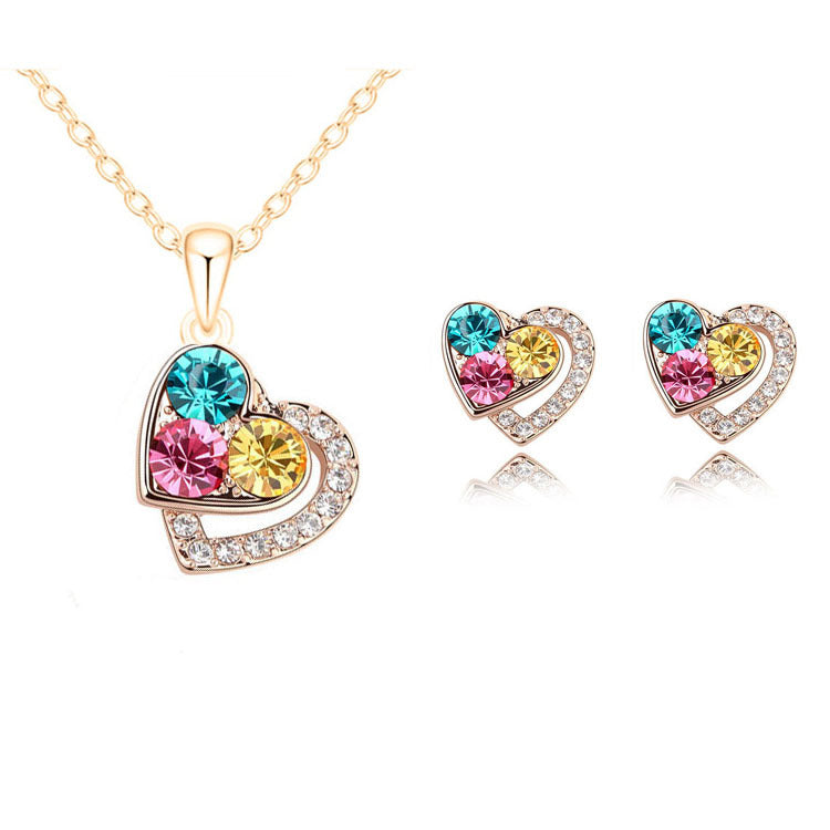 1 Set Fashion Heart Shape Alloy Inlay Rhinestones Valentine's Day Women's Earrings Necklace