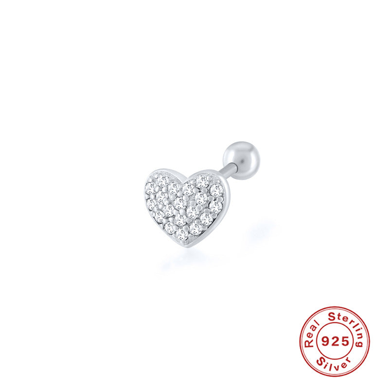 1 Piece Fashion Heart Shape Sterling Silver Inlay Zircon Ear Studs