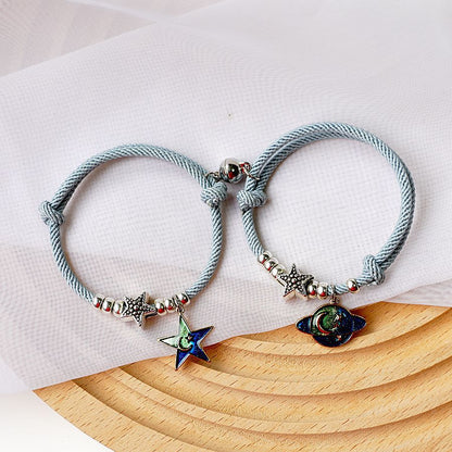 1 Pair Fashion Star Moon Alloy Rope Enamel Unisex Bracelets