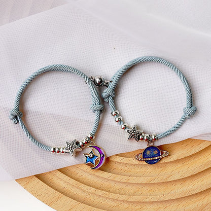 1 Pair Fashion Star Moon Alloy Rope Enamel Unisex Bracelets