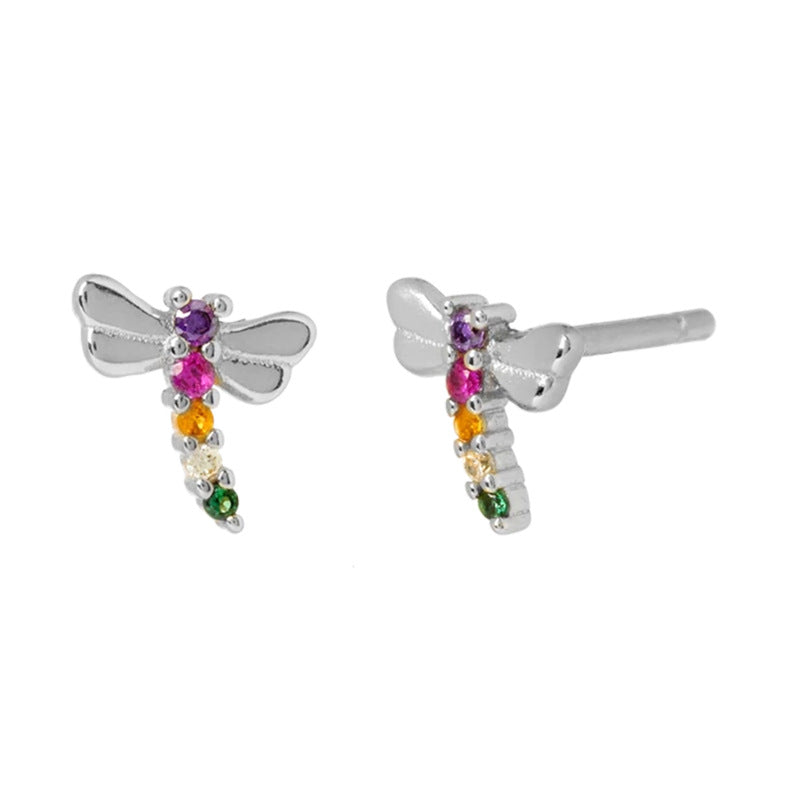 Simple Style Dragonfly Copper Inlay Zircon Ear Studs 1 Pair