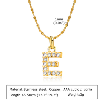 Simple Style Letter Stainless Steel Titanium Steel Inlay Artificial Diamond Pendant Necklace