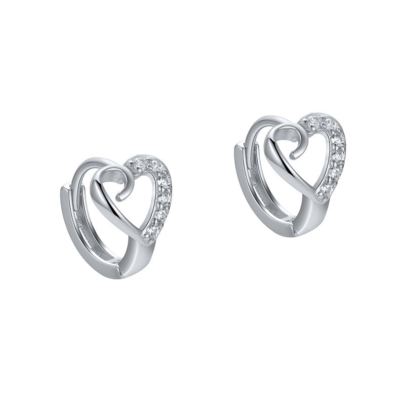 Simple Style Heart Shape Copper Inlay Artificial Diamond Hoop Earrings 1 Pair