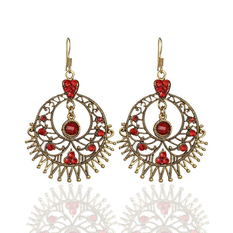 Exaggerated Large Round Hollow Alloy Retro Ethnic Earrings Female