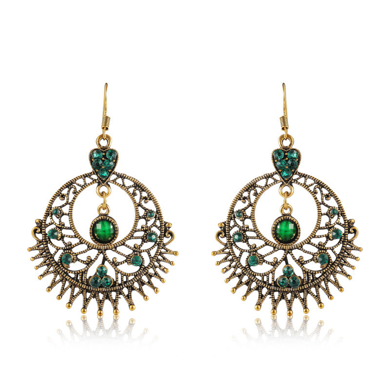 Exaggerated Large Round Hollow Alloy Retro Ethnic Earrings Female