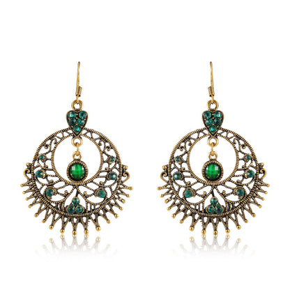 Exaggerated Large Round Hollow Alloy Retro Ethnic Earrings Female