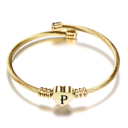 Simple Style Letter Stainless Steel Plating Bangle