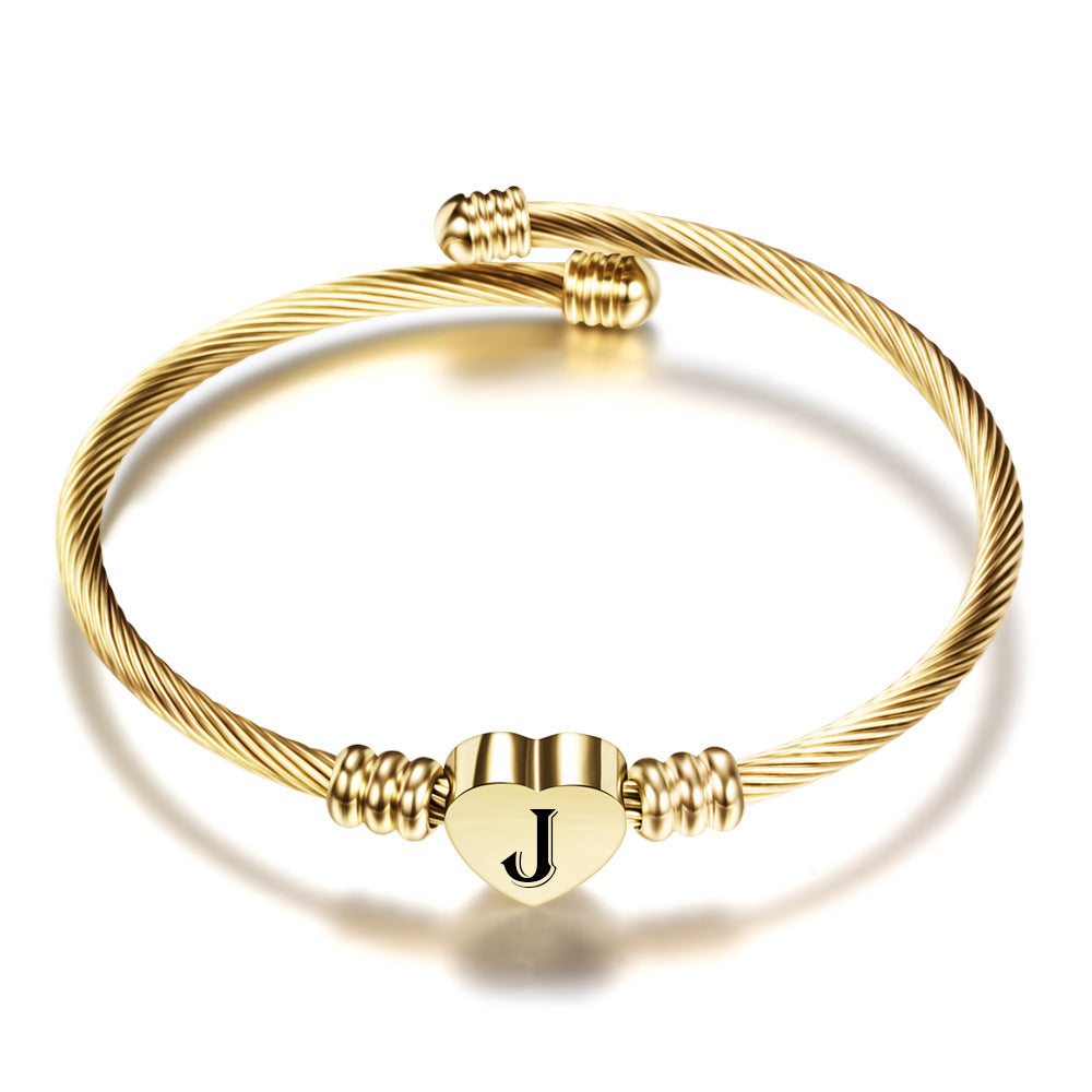 Simple Style Letter Stainless Steel Plating Bangle