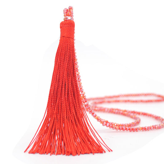 Fashion Solid Color Silk Thread Tassel Silk Thread Beaded Women's Sweater Chain