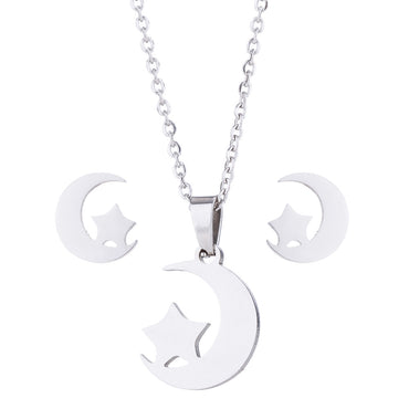 Fashion Star Moon Stainless Steel Jewelry Set 2 Pieces