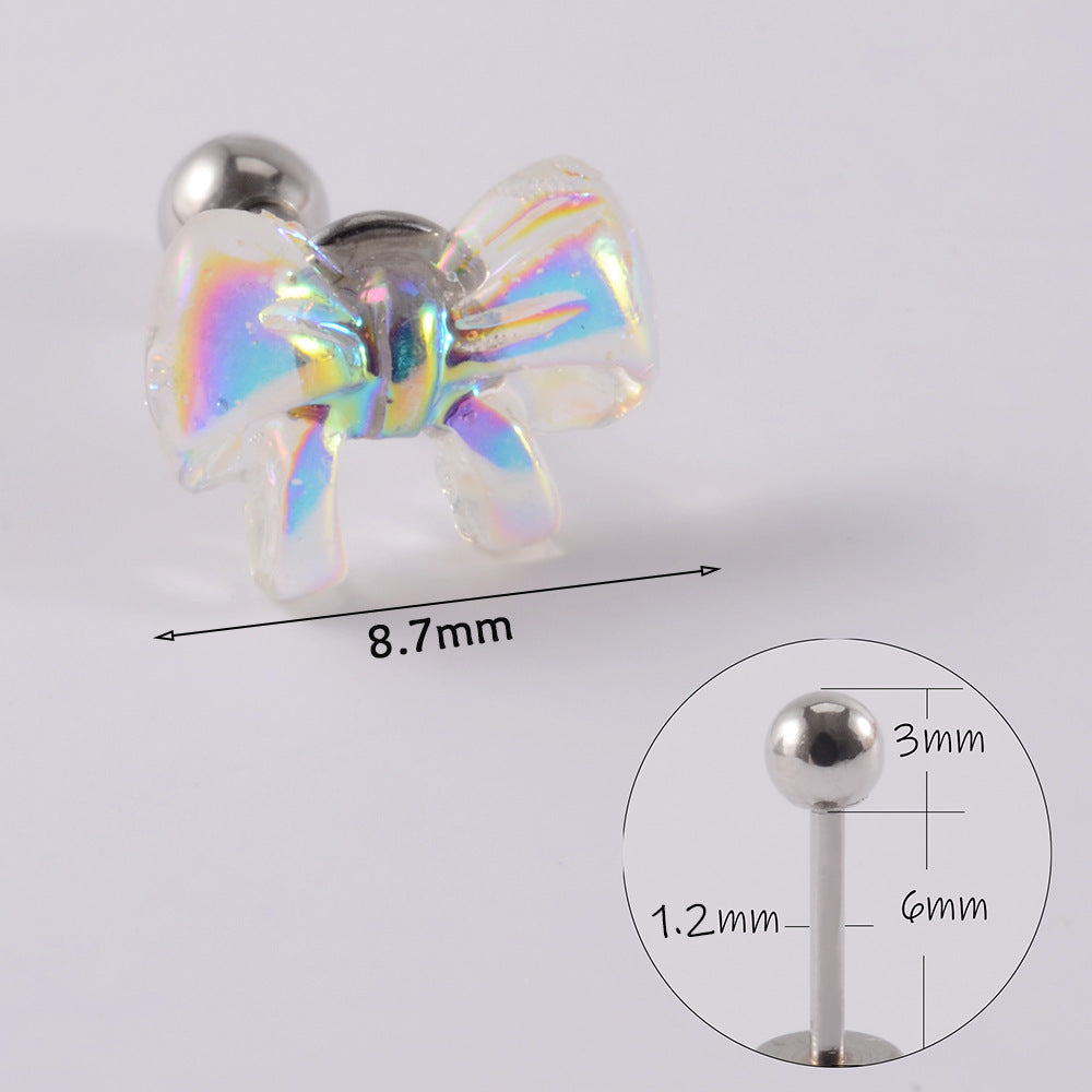 1 Piece Simple Style Moon Bow Knot 304 Stainless Steel Resin Copper Ear Studs