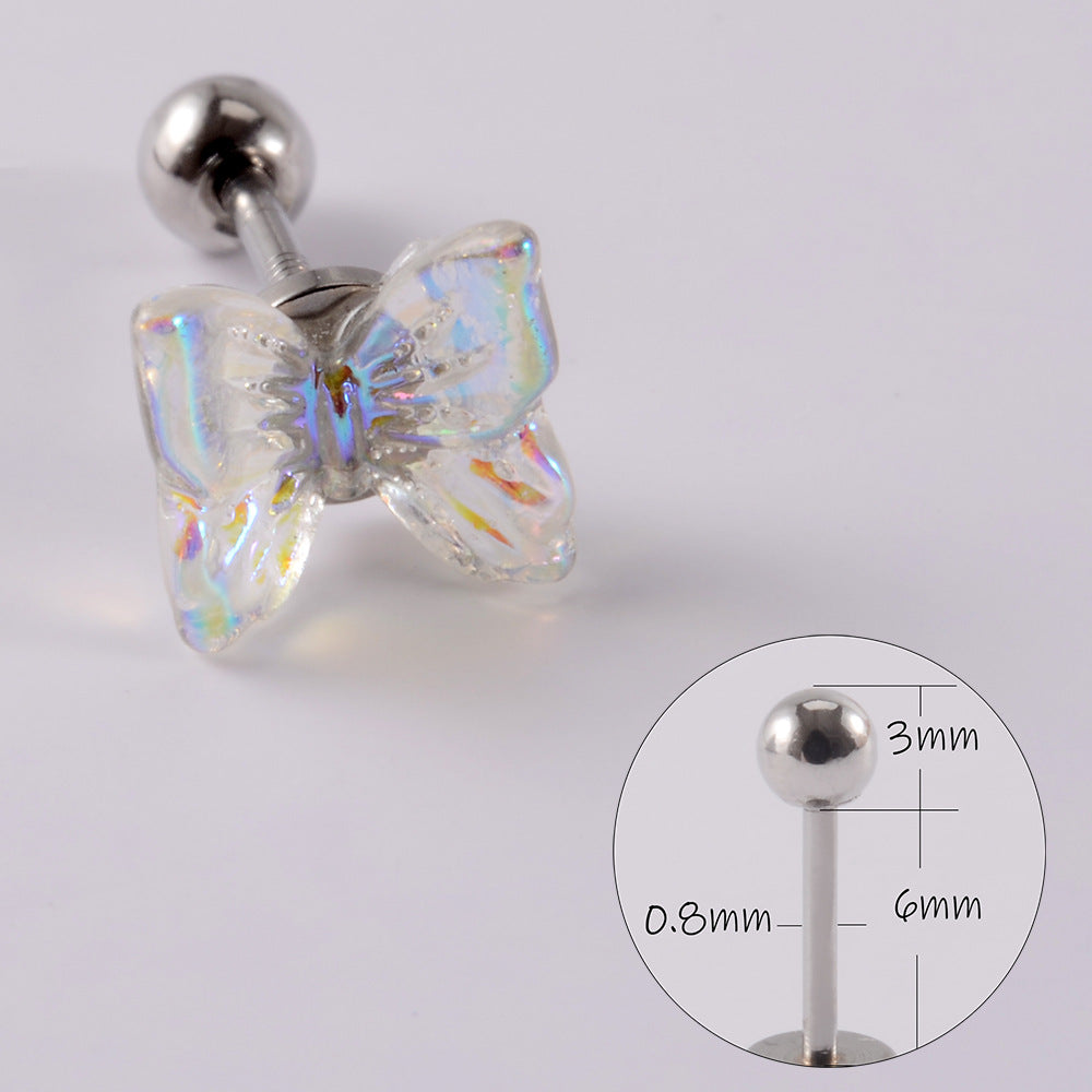 1 Piece Simple Style Moon Bow Knot 304 Stainless Steel Resin Copper Ear Studs