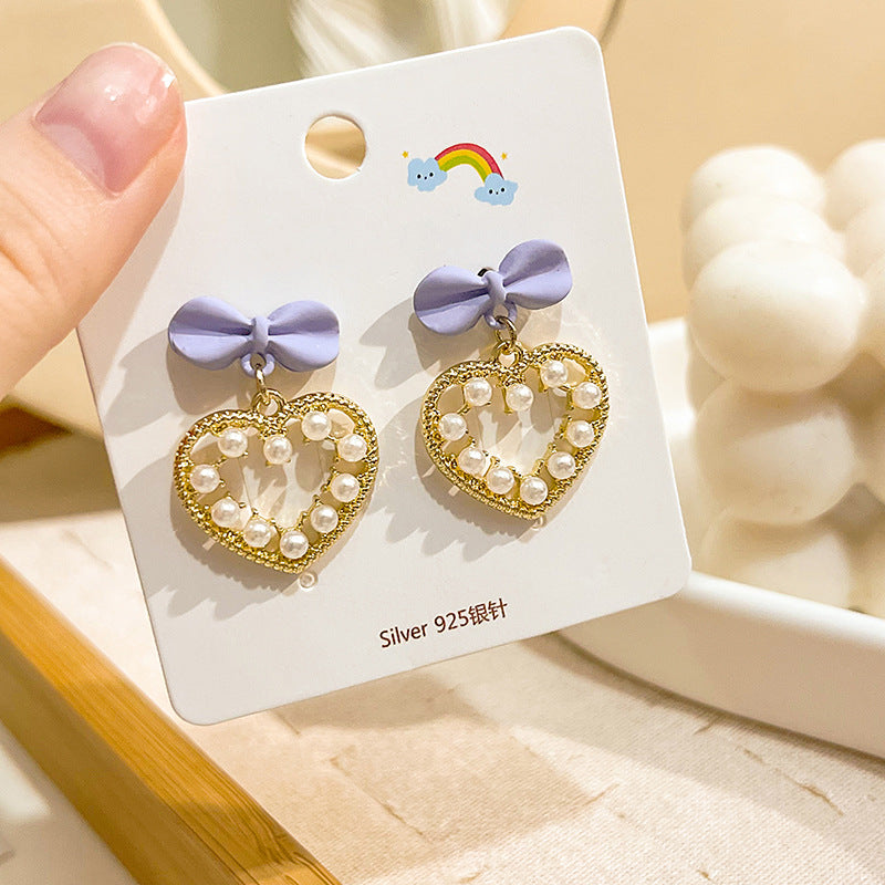 1 Pair Cute Bear Heart Shape Bow Knot Alloy Women's Earrings