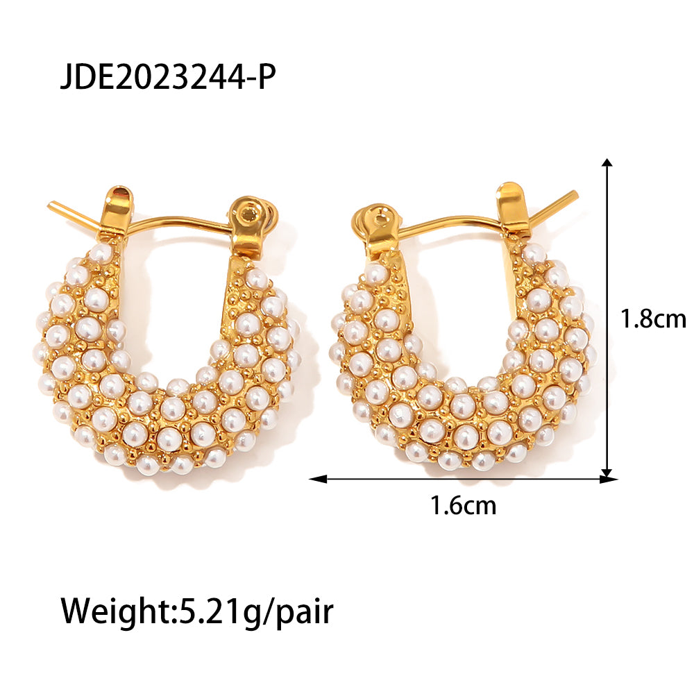1 Pair Fashion Geometric Inlay Stainless Steel Artificial Pearls 18k Gold Plated Earrings