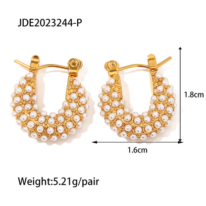 1 Pair Fashion Geometric Inlay Stainless Steel Artificial Pearls 18k Gold Plated Earrings