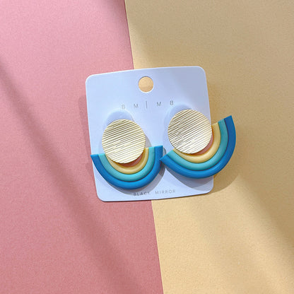 1 Pair Fashion Rainbow Soft Clay Patchwork Women's Drop Earrings