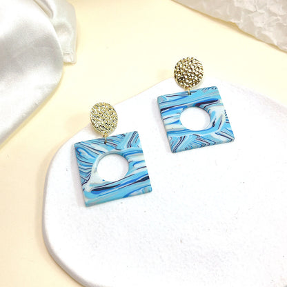 1 Pair Retro Color Block Square Patchwork Alloy Soft Clay Drop Earrings