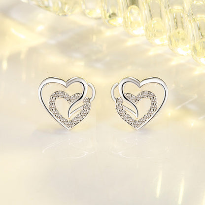 Fashion Heart Shape Copper Inlay Zircon Ear Studs 1 Pair