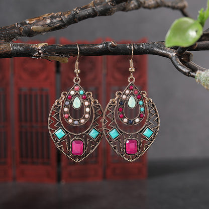 1 Pair Ethnic Style Sun Alloy Plating Inlay Beads Women's Drop Earrings