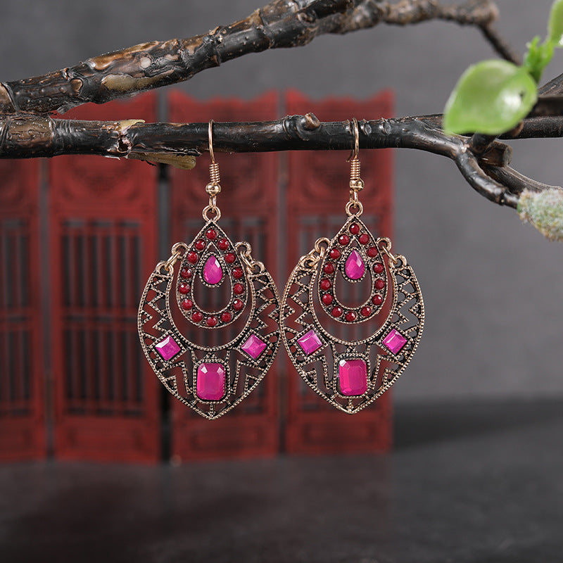 1 Pair Ethnic Style Sun Alloy Plating Inlay Beads Women's Drop Earrings