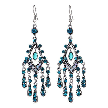 1 Pair Ethnic Style Water Droplets Tassel Alloy Tassel Rhinestones Women's Chandelier Earrings