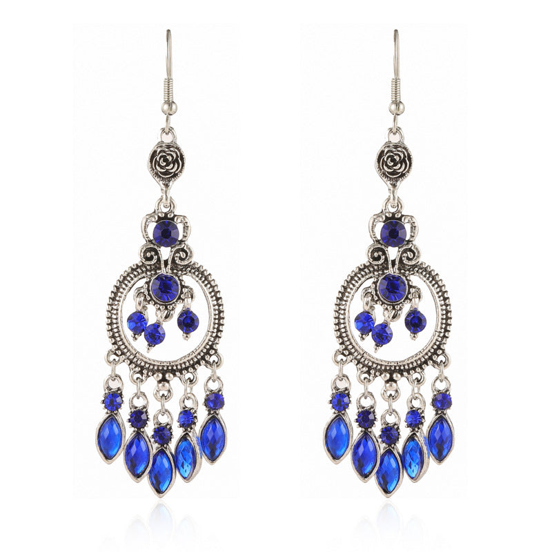 1 Pair Ethnic Style Round Water Droplets Alloy Tassel Rhinestones Women's Chandelier Earrings