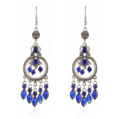 1 Pair Ethnic Style Round Water Droplets Alloy Tassel Rhinestones Women's Chandelier Earrings