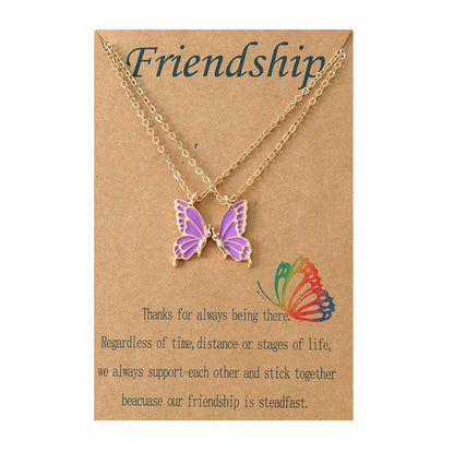 2 Pieces Simple Style Butterfly Alloy Enamel Women's Pendant Necklace