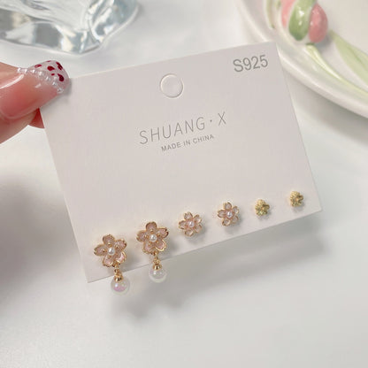 3 Pairs Sweet Flower Bow Knot Alloy Plating Artificial Pearls Women's Earrings