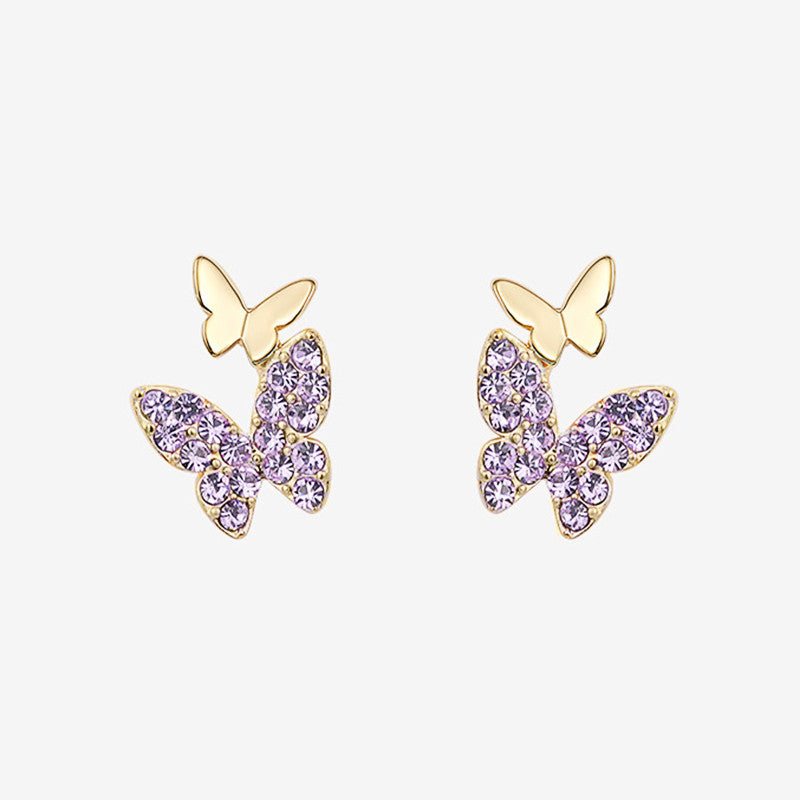 Fashion Butterfly Copper Inlay Rhinestones Ear Studs 1 Pair