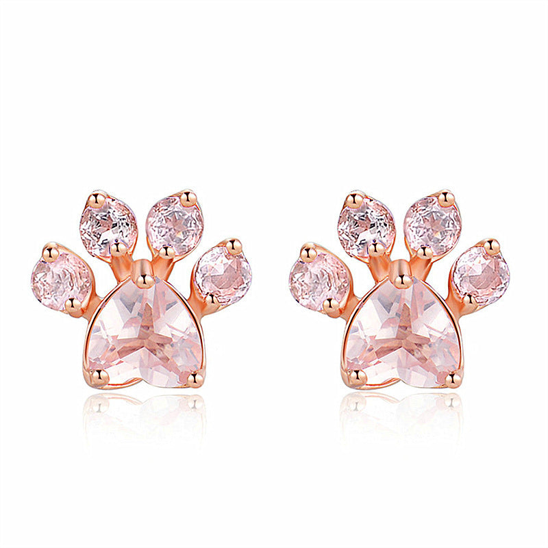 Fashion Paw Print Copper Inlay Zircon Ear Studs 1 Pair