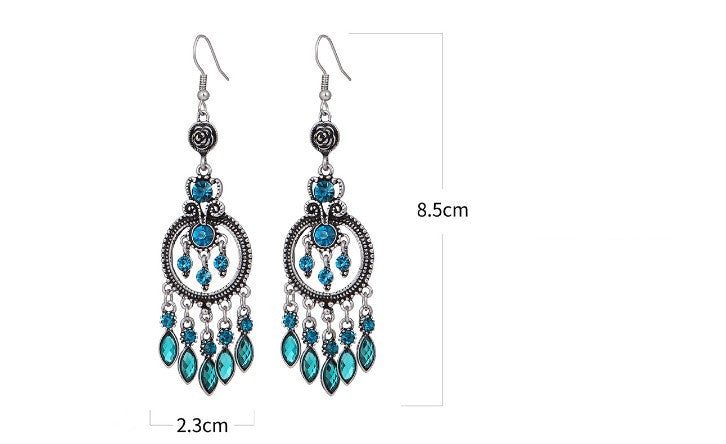 1 Pair Ethnic Style Round Water Droplets Alloy Tassel Rhinestones Women's Chandelier Earrings