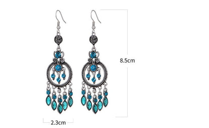 1 Pair Ethnic Style Round Water Droplets Alloy Tassel Rhinestones Women's Chandelier Earrings