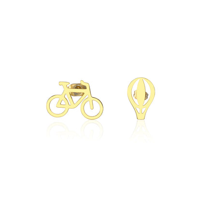 Fashion Hot Air Balloon Bicycle Titanium Steel Plating Ear Studs 1 Pair